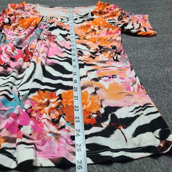 Jennifer Lopez Womens Jersey Top Blouse M Multicolor Stretch Graphic Print Boho - Picture 2 of 7